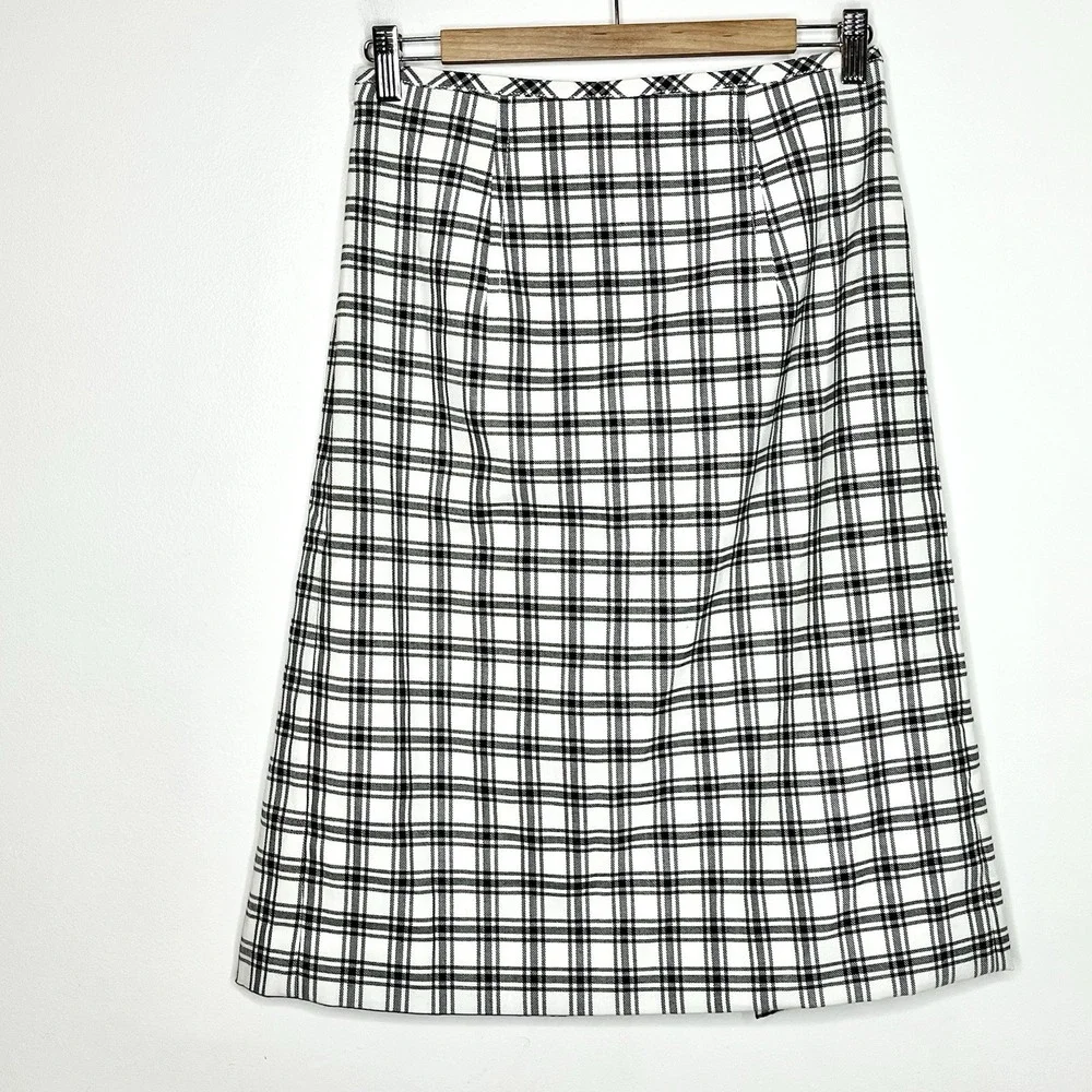 J Crew Nova Fides Plaid A-Line Skirt Black White Womens 2 Preppy Academia Career - Picture 8 of 11